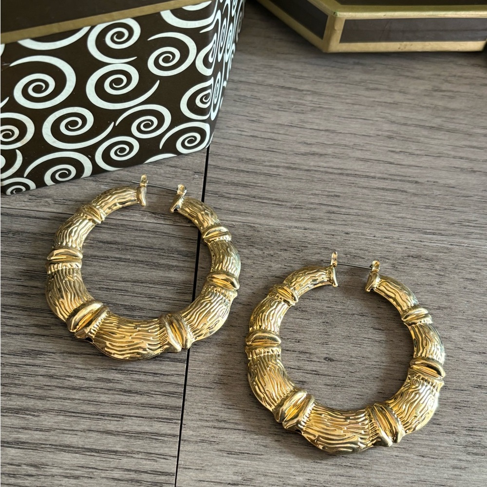 Textured Gold Tone Hoop Earrings